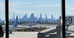 The New York skyline as seen from Newark Liberty International Airport.