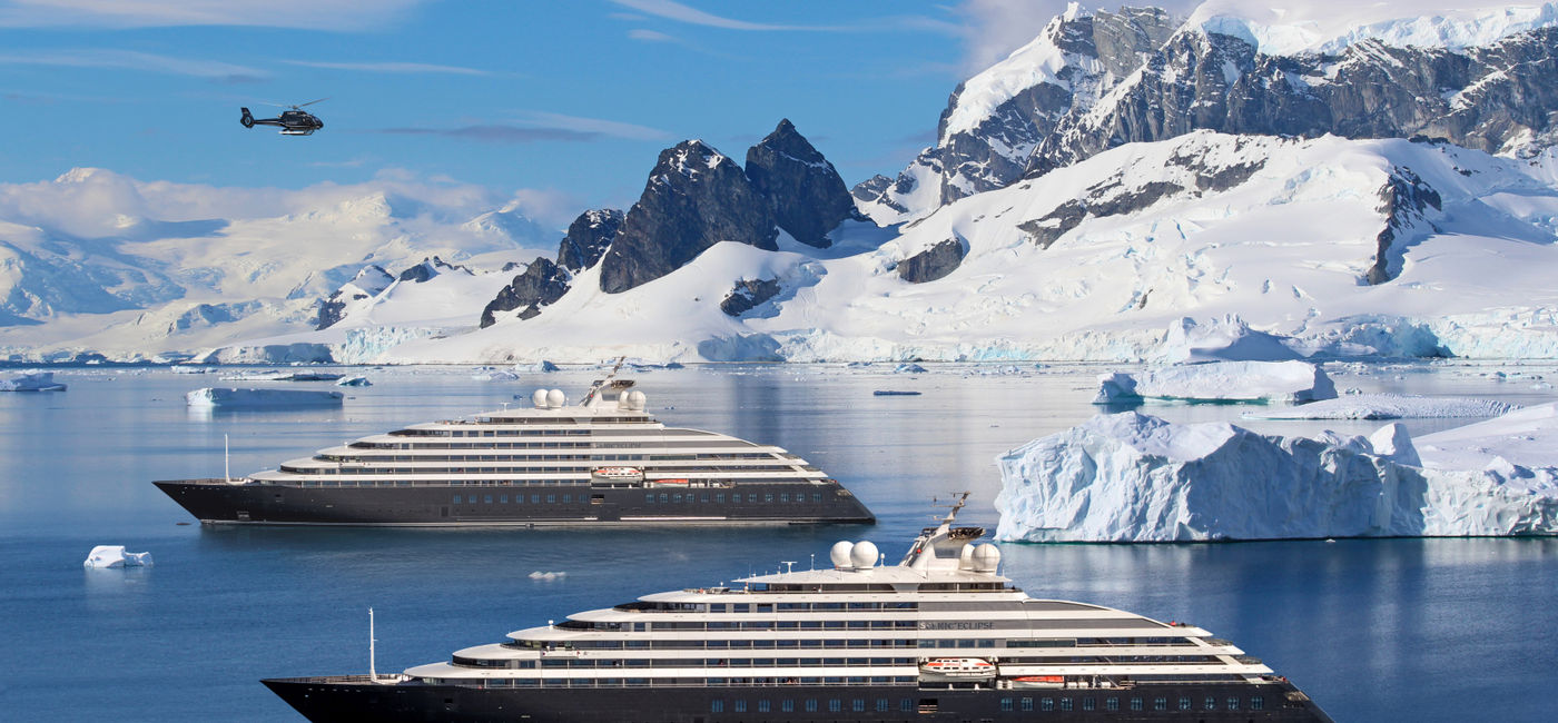 Image: The Scenic Eclipse I and Scenic Eclipse II in the Gerlache Strait of Antarctica. (photo via Scenic Luxury Cruises & Tours) (Photo Credit: (photo via Scenic Luxury Cruises & Tours))