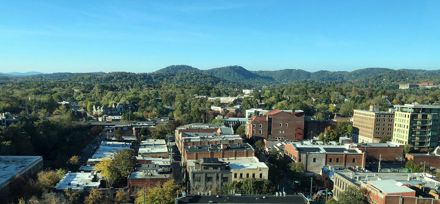 Image: PHOTO: Downtown Asheville, as seen from the Kimpton Hotel Arras. (photo by Paul Heney) (Photo Credit: Photo by Paul Heney.)