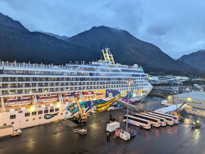 Norwegian Cruise Line’s Norwegian Jewel docked in Seward, Alaska.