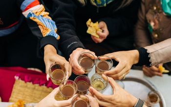 Sharing drinks and food in Morocco.