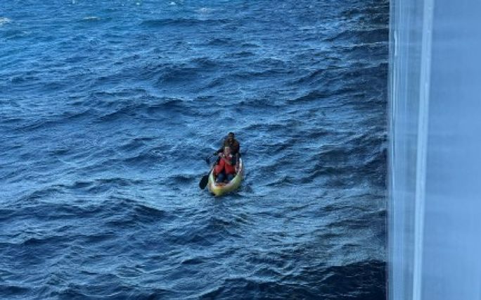 Two men in kayak in Gulf of Mexico Carnival Cruise Line, Carnival Jubilee, cruise ship, rescue, Gulf of Mexico