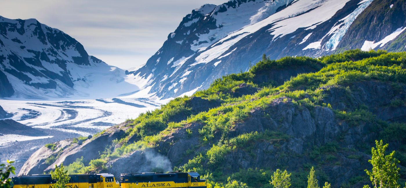 Image: PHOTO: Coastal Classic Train and Bartlett Glacier. (photo via Alaska Railroad)