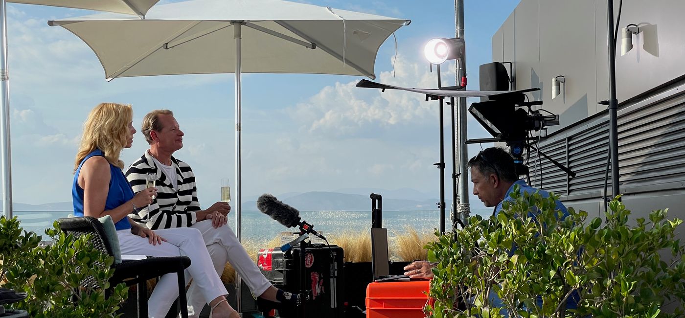 Image: Jacki Marks and Carson Kressley host Facebook Live in Athens, Greece. (Photo Credit: Janeen Christoff)