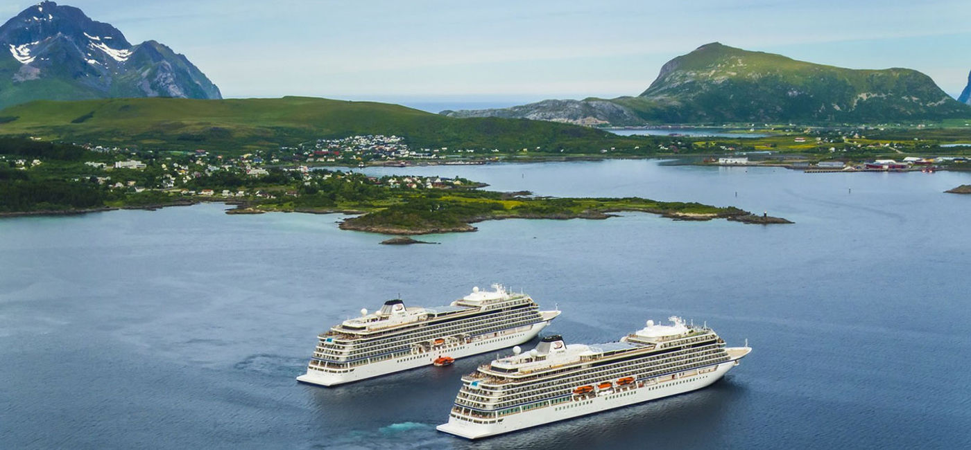 Image: Viking Ocean Cruises' Viking Sky and Viking Sea near Leknes, Norway. (photo courtesy of Viking Cruises)