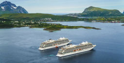 Viking Ocean Cruises' Viking Sky and Viking Sea near Leknes, Norway