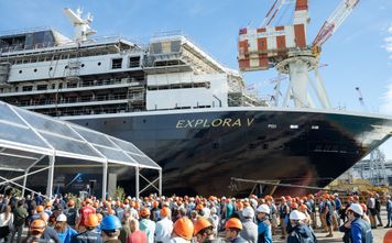 Explora V at Fincantieri’s shipyard in Genoa, Italy