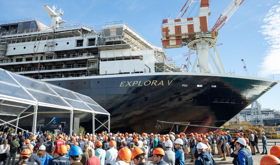 Explora V at Fincantieri’s shipyard in Genoa, Italy