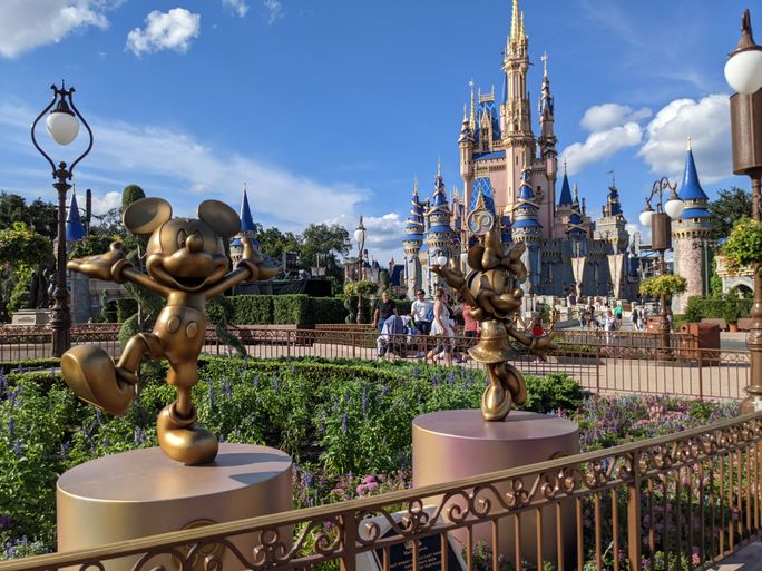 Mickey and Minnie Golden Sculptures at Magic Kingdom