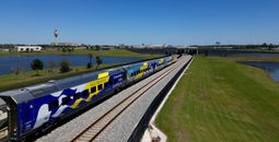 Brightline train with new Princess Cruises livery. 