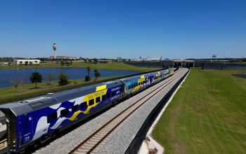 Brightline train with new Princess Cruises livery. 