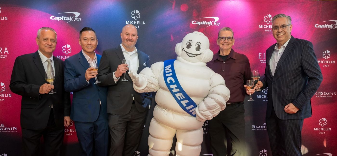 Image: John Berko, director of food & beverage for Walt Disney World Resorts, Executive Chef Kevin Chong, Chef de Cuisine Matthew Sowers, Culinary Director Scott Hunnel and Ma?tre d’hotel Israel Perez, (Photo Credit: Walt Disney World Resort / Steven Diaz)