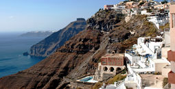 Small town Oia on top of volcanic mountains Santorini