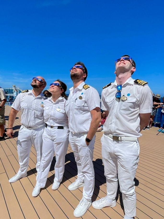 Princess Cruises officers view the solar eclipse. Princess cruises, solar eclipse, solar eclipse travel, solar eclipse viewing, astrotourism