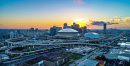 Aerial view of New Orleans, Louisiana skyline at sunrise