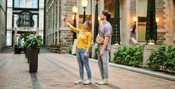 Travelers taking a selfie