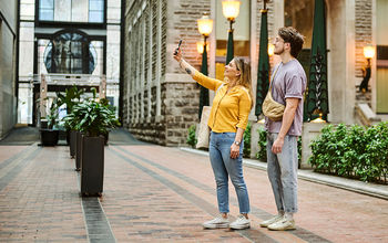 Travelers taking a selfie