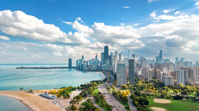 Skyline view over Chicago, Illinois. Skyline view over Chicago, Illinois.
