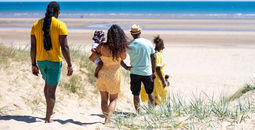 Family headed to the beach