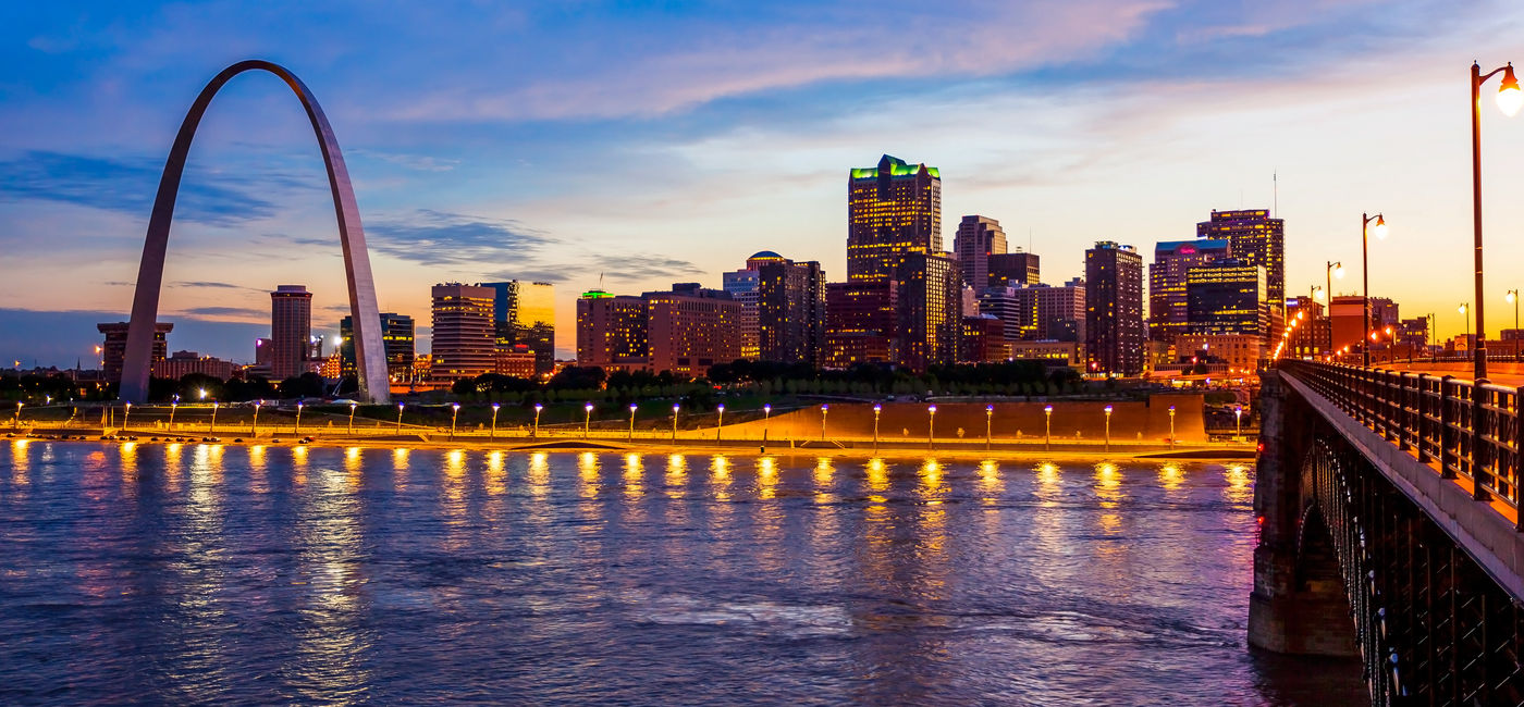 Image: St Louis, Missouri skyline at dusk. (photo via CrackerClips/iStock/Getty Images Plus)