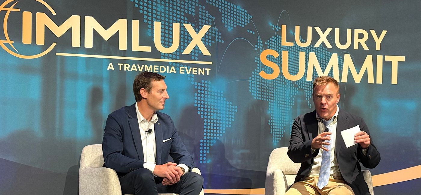Image: Fireside chat with Mark Evans, CEO, Collinson International (left) and Mark Ellwood, Editor-at-Large, Robb Report. (Photo Credit: Lark Gould)
