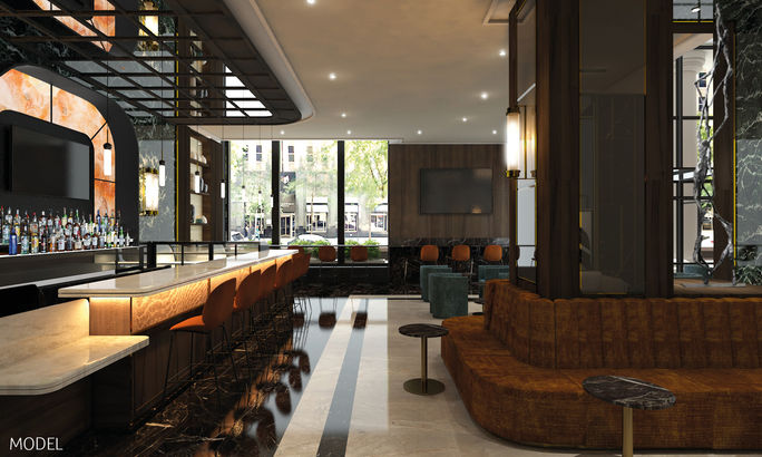 Lobby bar rendering at the Hotel Riu Plaza Chicago