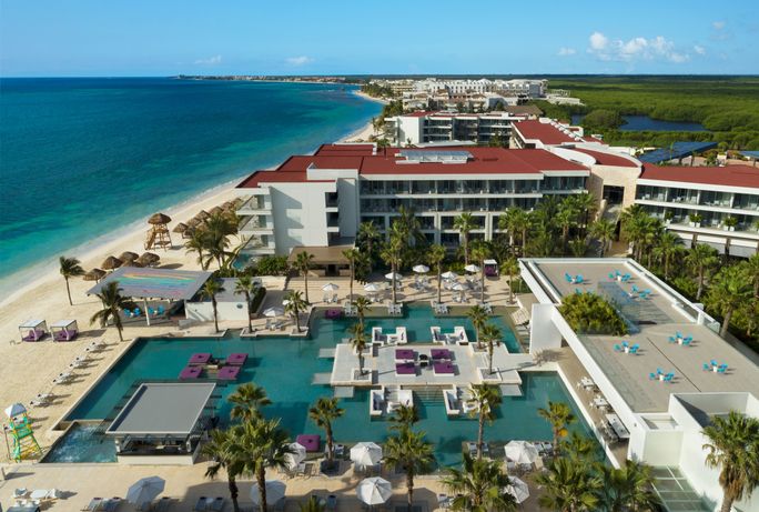 Aerial view over Breathless Riviera Cancun. 