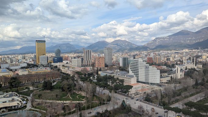 Tirana skyline with mountains Tirana skyline with mountains