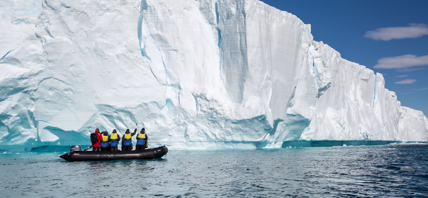 Image: Zodiac cruising in the Weddell Sea (Photo Credit: Michael Baynes/Aurora Expeditions)