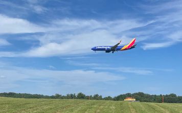 Southwest Airlines plane landing at Baltimore/Washington International Airport