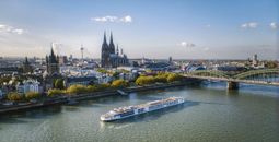 A sister ship in the Viking Longship fleet on the Rhine River in Cologne, Germany.