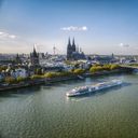 A sister ship in the Viking Longship fleet on the Rhine River in Cologne, Germany.