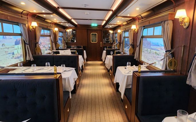 The Royal Railway-Utopia Station restaurant aboard Utopia of the Seas.