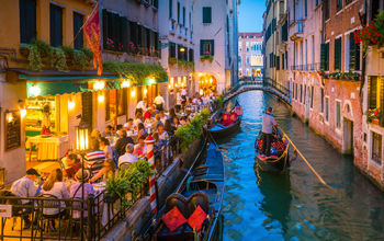 Canal in Venice Italy at night, romance travel, couples, getaway,