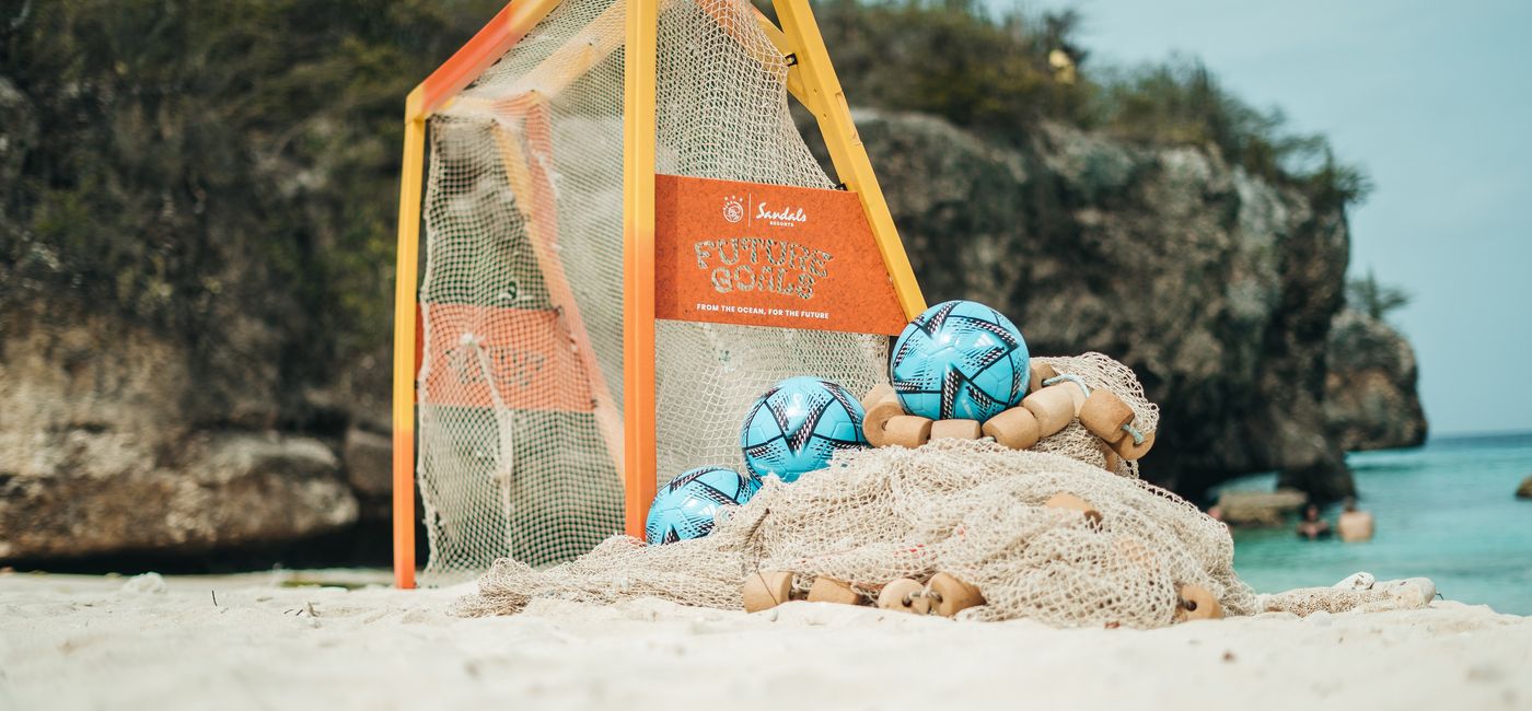 Image: The new Future Goals program uses fishing nets found in the ocean to create soccer goals. (photo via Future Goals) (Sandals Resorts)