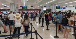 Security line at Cancun Airport