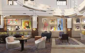 Lobby area at the Hard Rock Hotel Madrid, Spain.
