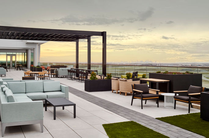 The rooftop terrace at the new Hilton BNA Nashville Airport Terminal 