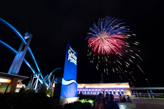 Fireworks over Cedar Point theme park Fireworks over Cedar Point theme park