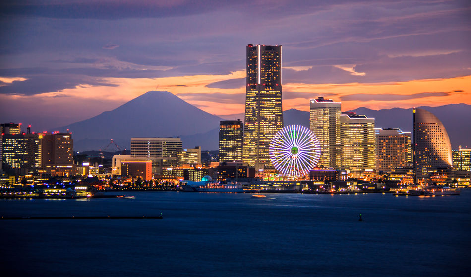 Yokohama’s Minato Mirai skyline at sunset.