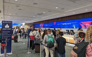 Baggage line at the airport, check bags, air travel, crowd,