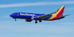 Southwest Airlines Boeing 737 aircraft in flight.