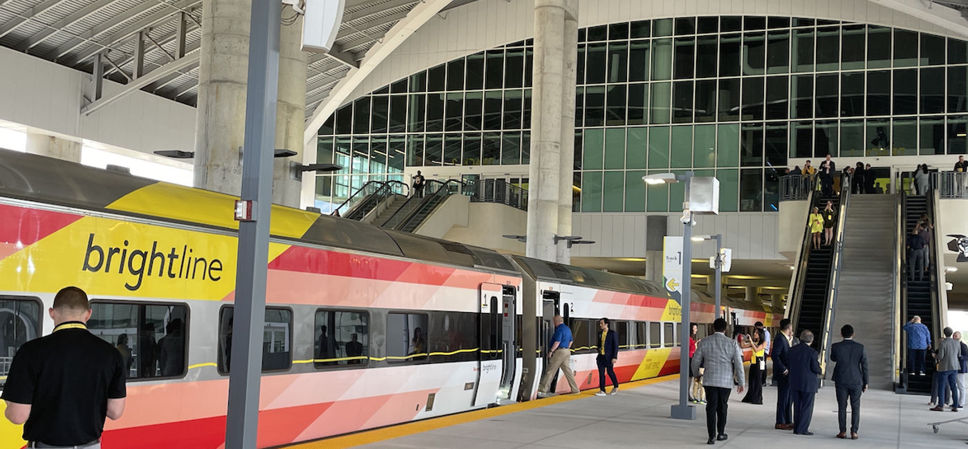 Image: The Brightline train at the new Orlando Airport station. (Photo Credit: Sara Perez Webber)