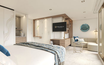 A rendering of a suite onboard the Amadeus Amara