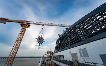 The MSC Cruises logo is installed onto the new ship MSC World America