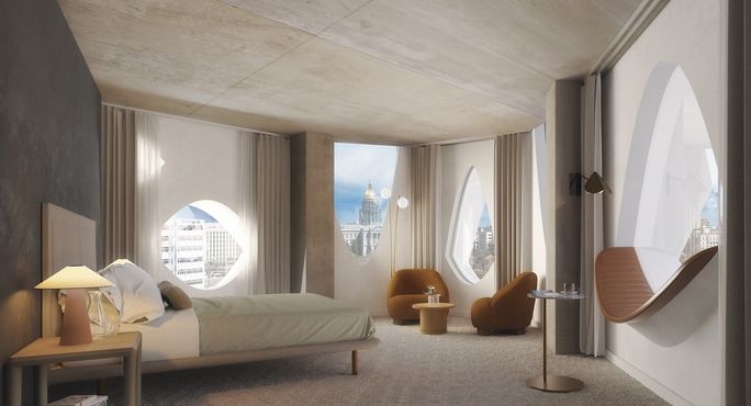 Rendering of suite for new Populus hotel in Denver