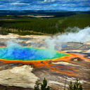 The Grand Prismatic Spring at Yellowstone National Park, Wyoming.