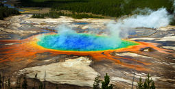 The Grand Prismatic Spring at Yellowstone National Park, Wyoming.