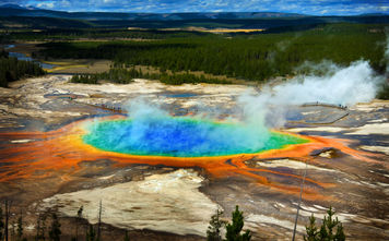 The Grand Prismatic Spring at Yellowstone National Park, Wyoming.