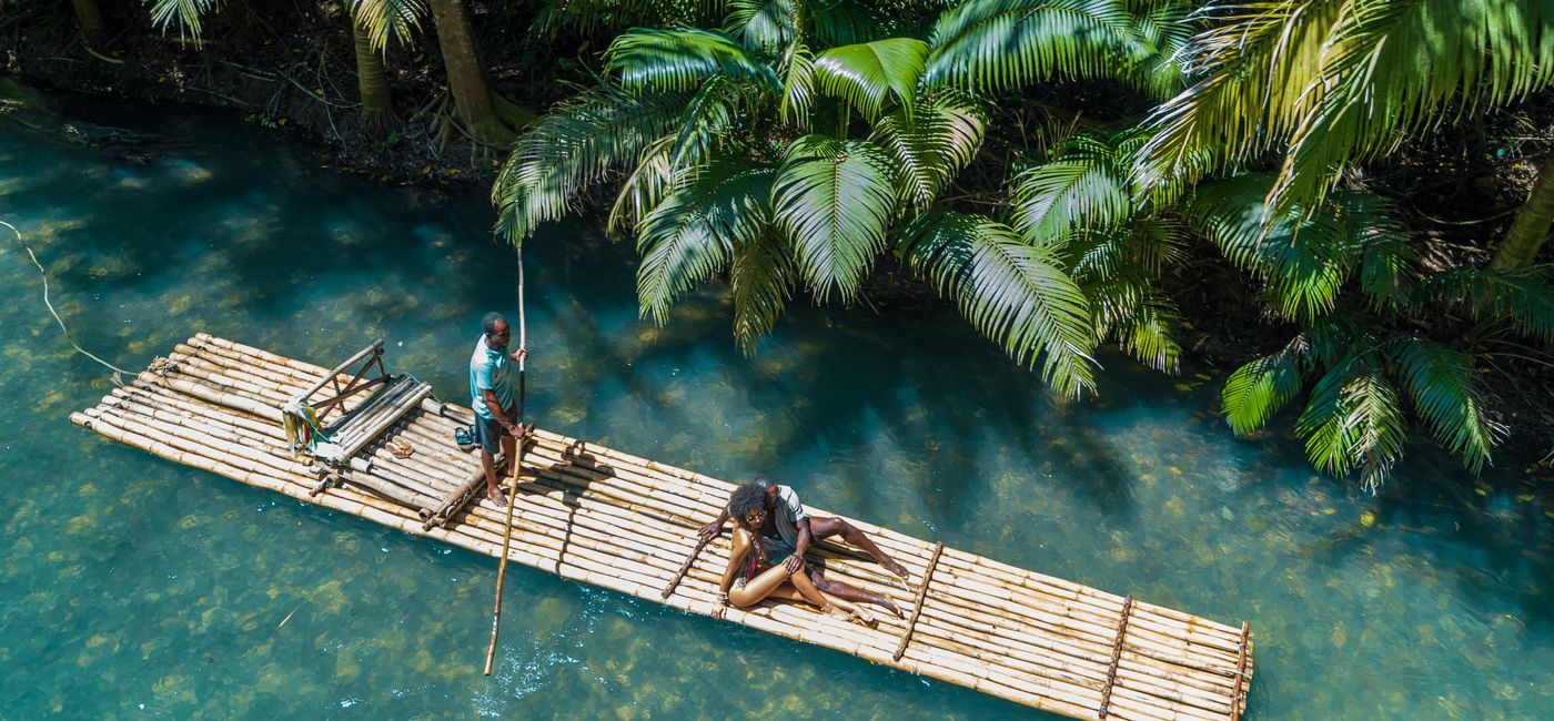 Image: Couple rafting on the Martha Brea River, Jamaica (Photo Credit: Sandals Resorts)